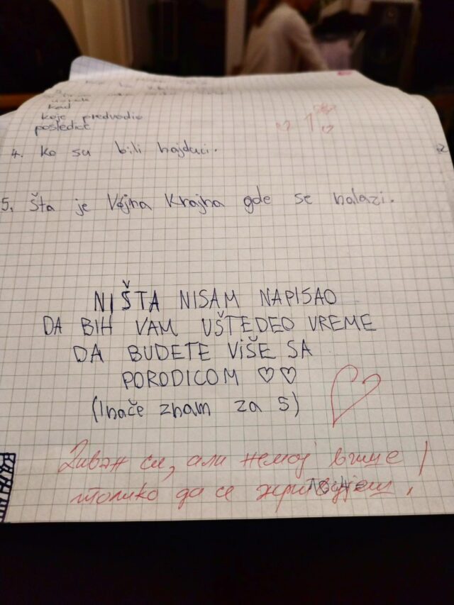 Pismeni zadatak jednog učenika